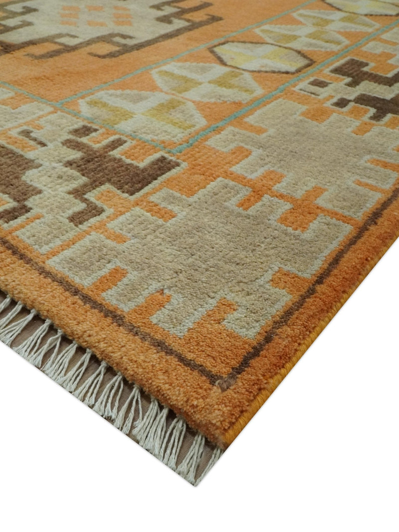 Hand Knotted Peach and Beige Traditional Southwestern 8x10 wool area rug