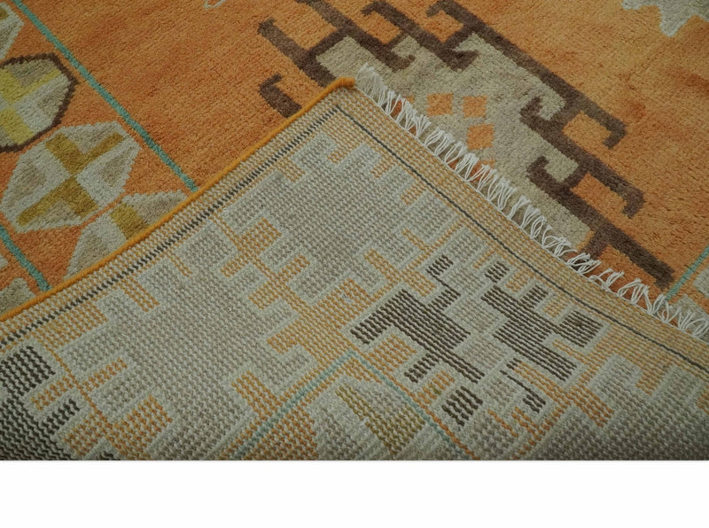 Hand Knotted Peach and Beige Traditional Southwestern 8x10 wool area rug