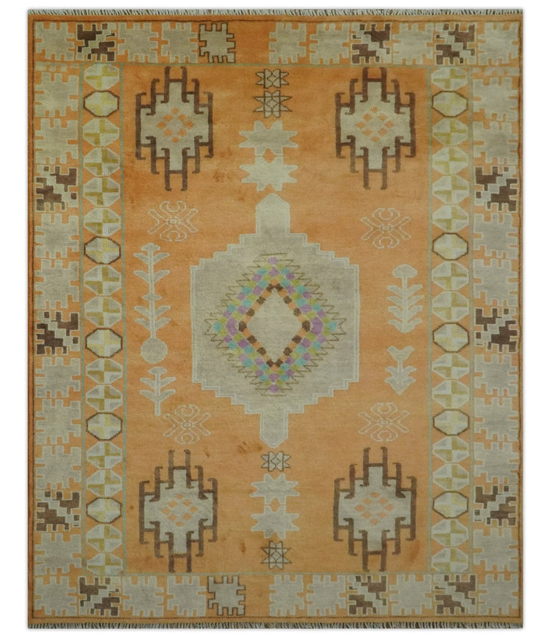 Hand Knotted Peach and Beige Traditional Southwestern 8x10 wool area rug
