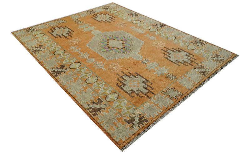 Hand Knotted Peach and Beige Traditional Southwestern 8x10 wool area rug