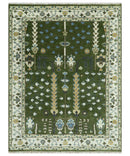 Hand Knotted Wool Turkish Area Rug - Olive Green Tree Of Life