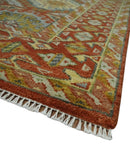 Hand Knotted Rust and Beige Oriental Traditional 9x12 Wool Area Rug, Living Room and Bedroom Rug by The Rug Decor