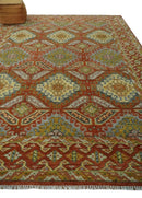 Hand Knotted Rust and Beige Oriental Traditional 9x12 Wool Area Rug, Living Room and Bedroom Rug by The Rug Decor
