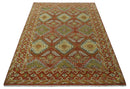 Hand Knotted Rust and Beige Oriental Traditional 9x12 Wool Area Rug, Living Room and Bedroom Rug by The Rug Decor