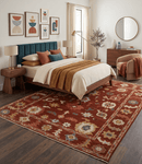 Hand Knotted Turkish Wool Area Rug Rust and Beige Traditional Oushak Authentic Design