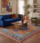 Hand Knotted Wool Area Rug - Rust Blue Olive Antique Traditional by The Rug Decor
