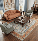 Turkish Hand Knotted Wool Area Rug Rust Blue Vintage Design