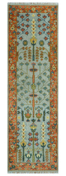Hand Knotted Rust and Blue Traditional Turkish Vintage Multi Size Wool Rug
