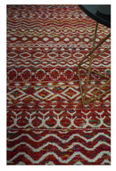 Hand Knotted Rust and Ivory Contemporary Southwestern Tribal Trellis Recycled Silk Rug