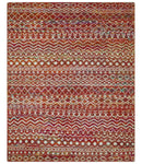 Hand Knotted Rust and Ivory Contemporary Southwestern Tribal Trellis Recycled Silk Rug