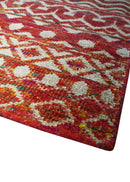 Hand Knotted Rust and Ivory Contemporary Southwestern Tribal Trellis Recycled Silk Rug