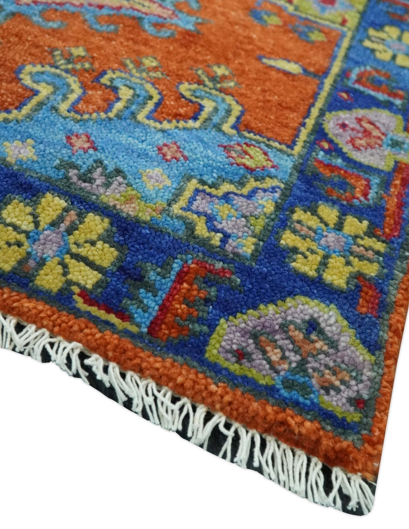 Hand Knotted Rust, Blue and Olive Traditional 3x6 Antique Wool Area Rug