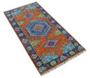 Hand Knotted Rust, Blue and Olive Traditional 3x6 Antique Wool Area Rug