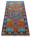 Hand Knotted Rust, Blue and Olive Traditional 3x6 Antique Wool Area Rug