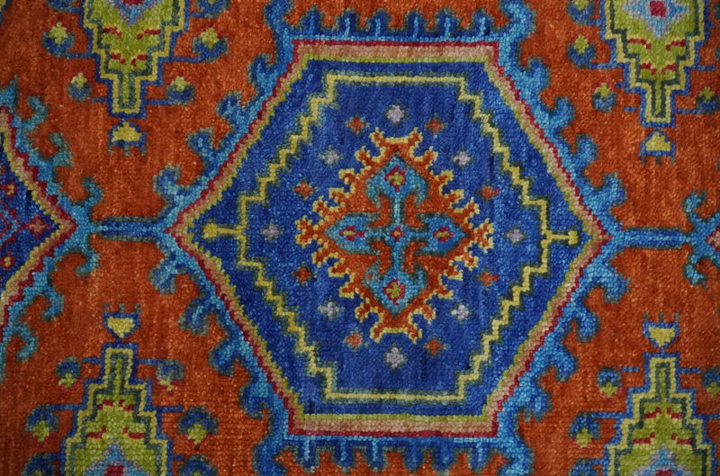 Hand Knotted Rust, Blue and Olive Traditional 3x6 Antique Wool Area Rug