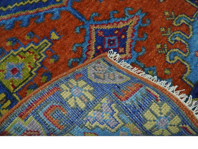 Hand Knotted Rust, Blue and Olive Traditional 3x6 Antique Wool Area Rug