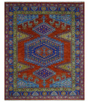 Hand Knotted Rust, Blue and Olive Traditional 8x10 Antique Style Wool Area Rug by The Rug Decor