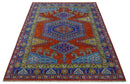 Hand Knotted Rust, Blue and Olive Traditional 8x10 Antique Style Wool Area Rug by The Rug Decor