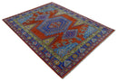 Hand Knotted Rust, Blue and Olive Traditional 8x10 Antique Style Wool Area Rug by The Rug Decor