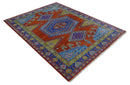 Hand Knotted Rust, Blue and Olive Traditional 9x12 Antique Style Wool Area Rug by The Rug Decor
