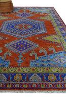 Hand Knotted Rust, Blue and Olive Traditional 9x12 Antique Style Wool Area Rug by The Rug Decor