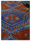 Hand Knotted Rust, Blue and Olive Traditional 9x12 Antique Style Wool Area Rug by The Rug Decor