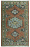 Traditional Hand Knotted Wool Persian Area Rug Rust Blue Olive