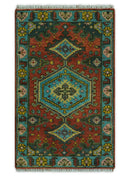 Traditional Hand Knotted Wool Persian Area Rug Rust Blue Olive
