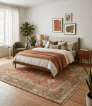 Hand Knotted Wool Rug Rust Olive Ivory Oushak - Vintage Traditional