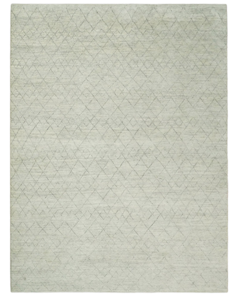 Hand Knotted Silver and Beige 9x12 Trellis Moroccan Rug Made with Fine Wool | TRDCP641912
