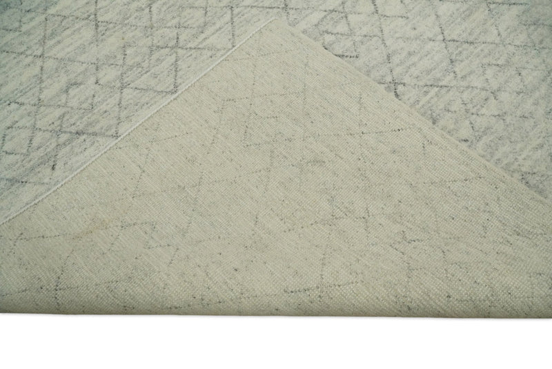 Hand Knotted Silver and Beige 9x12 Trellis Moroccan Rug Made with Fine Wool | TRDCP641912