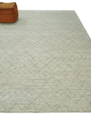 Hand Knotted Silver and Beige 9x12 Trellis Moroccan Rug Made with Fine Wool | TRDCP641912
