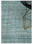 Hand Knotted Silver and Blue Modern Moroccan Trellis Wool Rug by The Rug Decor