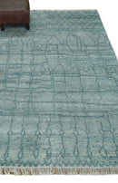 Hand Knotted Silver and Blue Modern Moroccan Trellis Wool Rug by The Rug Decor