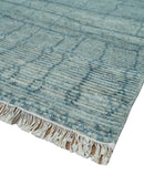 Hand Knotted Silver and Blue Modern Moroccan Trellis Wool Rug by The Rug Decor