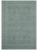 Hand Knotted Silver And Blue Traditional Distressed 10x14 Wool Area Rug