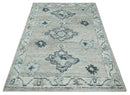 Hand Knotted Charcoal Ivory Wool Area Rug Traditional Design Blended Custom Made by The Rug Decor