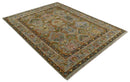 Hand knotted Silver, Rust and Pink Traditional Antique Moss green Oushak Area Rug by The Rug Decor