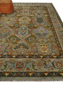 Hand knotted Silver, Rust and Pink Traditional Antique Moss green Oushak Area Rug by The Rug Decor