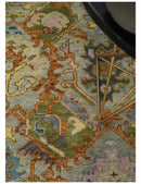 Hand knotted Silver, Rust and Pink Traditional Antique Moss green Oushak Area Rug by The Rug Decor