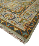 Hand knotted Silver, Rust and Pink Traditional Antique Moss green Oushak Area Rug by The Rug Decor