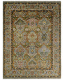 Hand knotted Silver, Rust and Pink Traditional Antique Moss green Oushak Area Rug by The Rug Decor