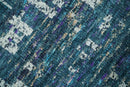 Hand Knotted Teal and Ivory Modern Abstract Contemporary Recycled Silk Area Rug