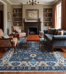 Teal Blue and Ivory Hand Knotted Wool Oushak Area Rug - Traditional Multi Size by The Rug Decor