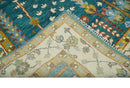 Hand Knotted Teal Blue and Ivory Tree of Life Traditional Vintage Style Wool Rug by The Rug Decor