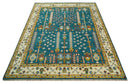 Hand Knotted Teal Blue and Ivory Tree of Life Traditional Vintage Style Wool Rug by The Rug Decor