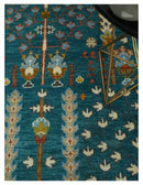Hand Knotted Teal Blue and Ivory Tree of Life Traditional Vintage Style Wool Rug by The Rug Decor