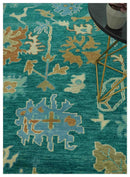 Hand Knotted Teal Traditional Oushak 9x12 wool area rug