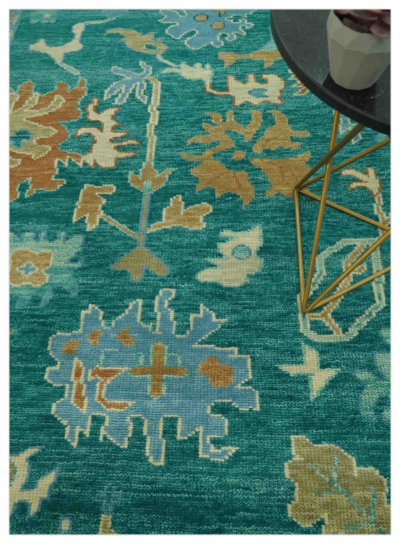 Hand Knotted Teal Traditional Oushak 9x12 wool area rug