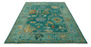 Hand Knotted Teal Traditional Oushak 9x12 wool area rug